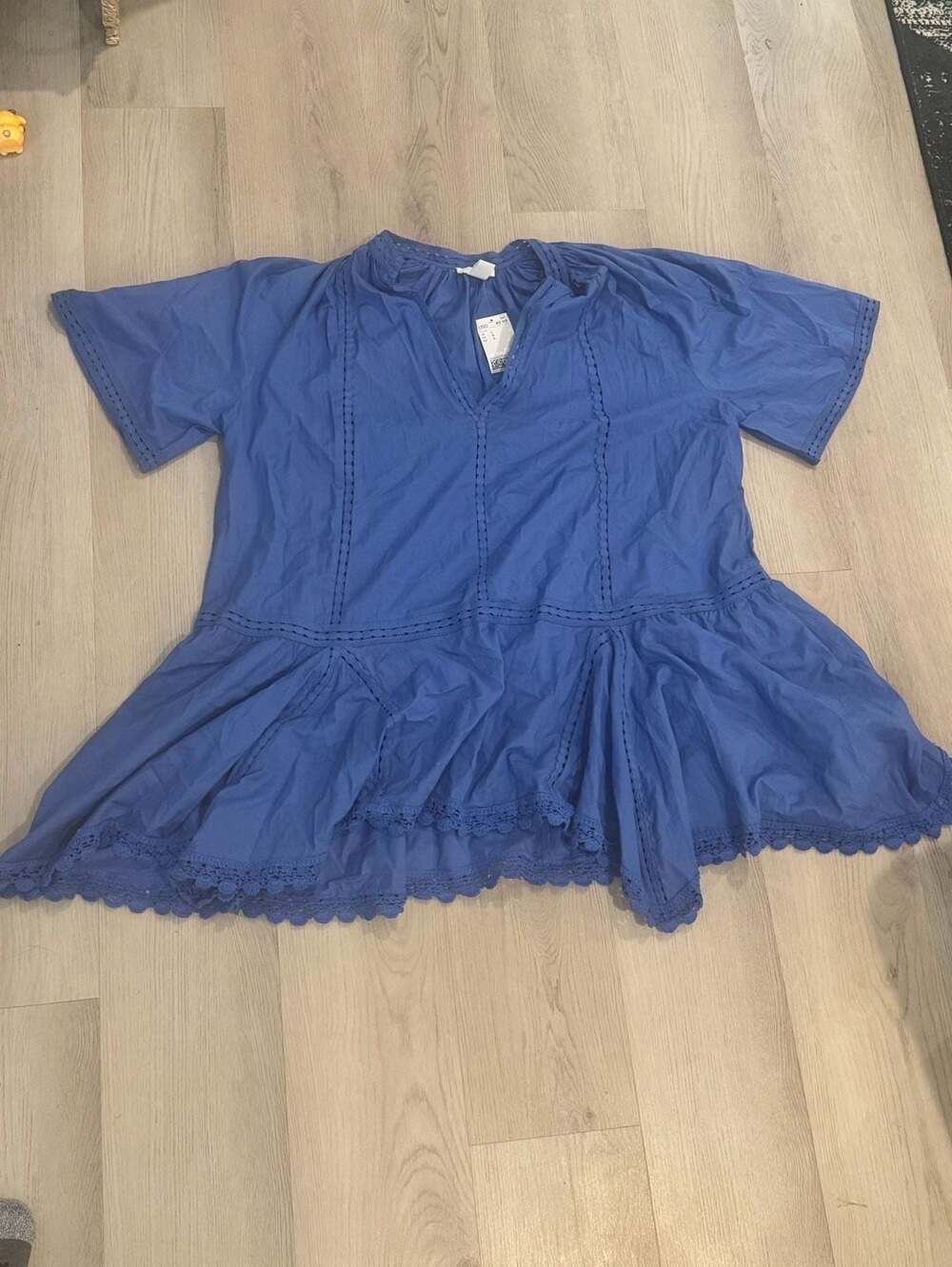 H&M Blue Lace-Inset Cotton Dress Size S